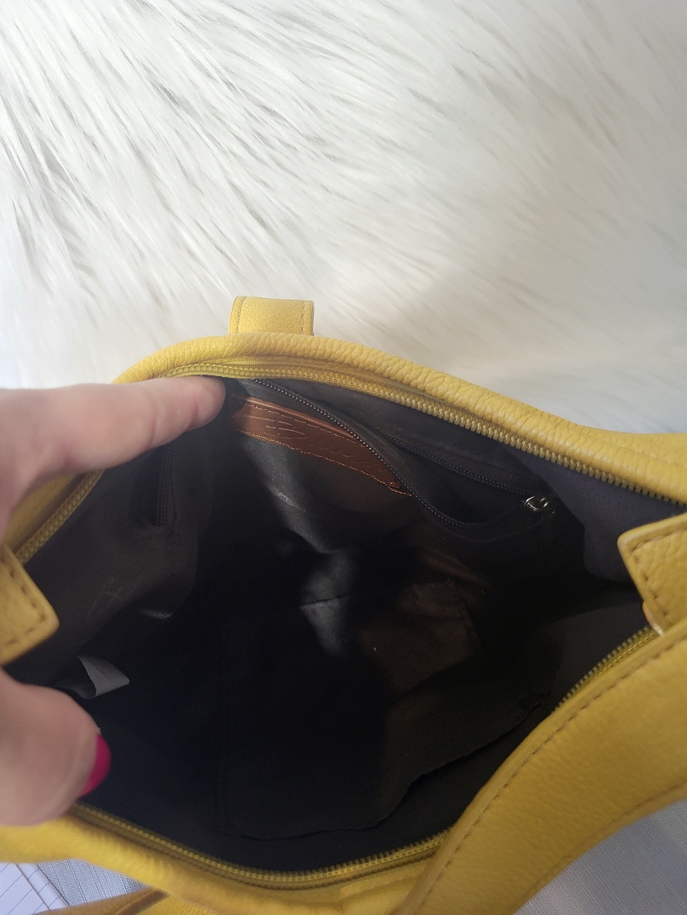 Mustard Yellow Leather Shoulder Bag with Front Strap - Picture 3 of 6